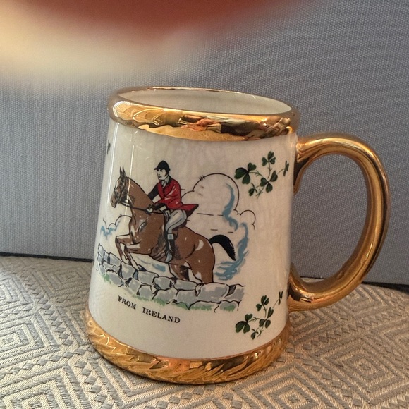 carrigaline pottery Other - Irish Porcelain Pottery Mug Carrigaline Equestrian with Gold Accents Vintage